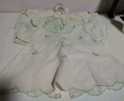 Vintage Handmade Infant Newborn Dresses Gowns Shirt Lot - White Blue Green  - Image 1 of 4