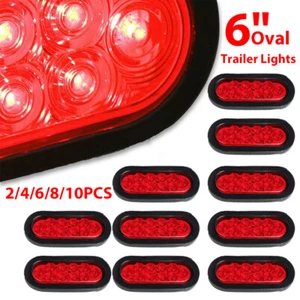 10PCS Red 6" Oval Trailer Lights LED Stop Turn Tail Truck Sealed Grommet Plug - Picture 1 of 14