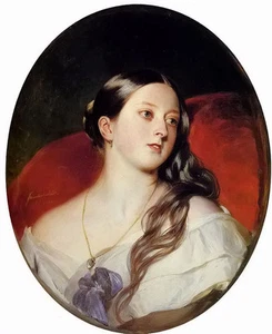 Oil painting franz xavier winterhalter - queen victoria nice young female canvas - Picture 1 of 1