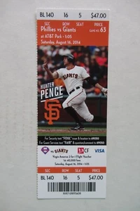 SAN FRANCISCO GIANTS VS PHILLIES 8/16/2014 FULL TICKET ~ HUNTER PENCE HR - Picture 1 of 1