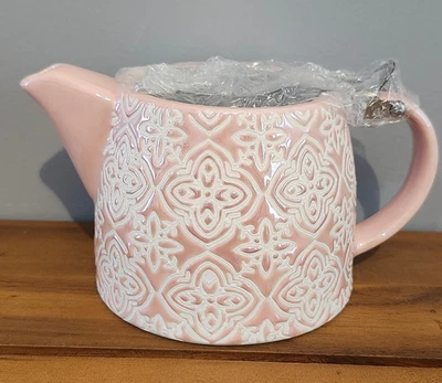 Cerâmica rosa/bule de chá de cerâmica com filtro, infusor, NOVO (sem caixa) - Imagem 1 de 4