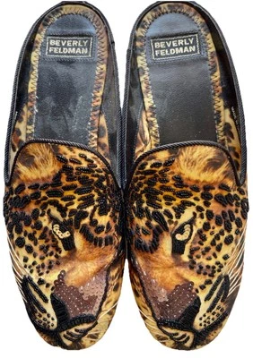 SAPATOS de tecido BEVERLY FELDMAN fabuloso com miçangas LEOPARDO tamanho 7M - Imagem 1 de 4