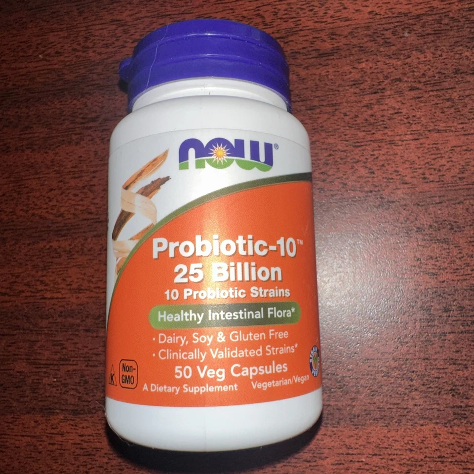 NOW FOODS Probiótico-10 25 mil millones 10 cepas probióticas 50 cápsulas vegetales BB 11/25 Foto 1 de 1
