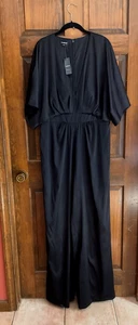 Vtg NWT bebe Women's Sz 16 Black Gathered Kimono Maxi Pant Dress - Picture 1 of 11
