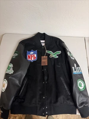 Mitchell & Ness Men’s Varsity Style Jacket Black Super Bowl Patches Size L - Image 1 of 3