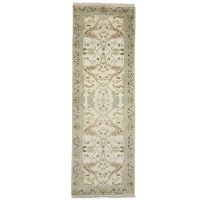 Hand-Knotted Muted Wool Oushak Oriental Runner Rug Floral Kitchen Carpet 3X8 - Image 1 of 4