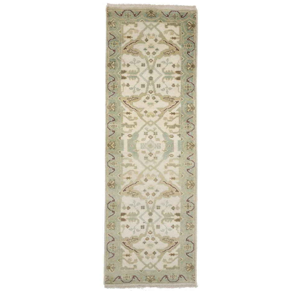 Hand-Knotted Muted Wool Oushak Oriental Runner Rug Floral Kitchen Carpet 3X8 - Image 1 of 4