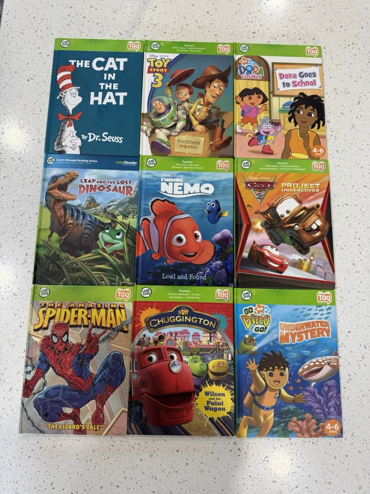 LeapFrog LeapReader TAG Books Dinosaur, Spider-Man, Cars & More! ~Lot of 9~ - Image 1 of 2