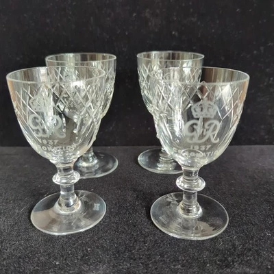 4 x George VI 1937 Coronation Cut Glass English Crystal Sherry Port Royal - Image 1 of 4