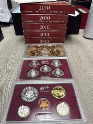 Five (5) Sets 2010 United States Mint Silver Proof Set OGP with COA JD - Image 1 of 4