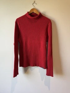 Abercrombie & Fitch Vintage Red Turtleneck Cotton Wool Sweater XL Cableknit - Picture 1 of 13