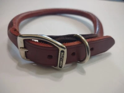 Hamilton Rolled Leather Dog Collar 1" x 24" - Med-Lg NEW Burgundy Brown SUT