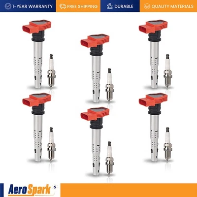 6 Ignition Coil + 6 Spark Plug for 2005-2017 Audi A6 Quattro V6 3.2L UF529 - Imagem 1 de 4