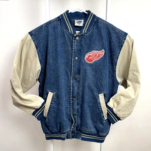 Giacca Lee Sport Uomo Taglia Large Red Wings NHL Hockey Manica Lunga Denim Tela - Foto 1 di 11