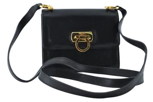 Echte Salvatore Ferragamo Gancini Leder Schulter Umhängetasche schwarz 4449M - Bild 1 von 10