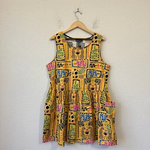 NOOWORKS Animal Print Mini Dress Womens Sz 3XL Yellow Sleeveless Art to Wear NWT - Picture 1 of 9