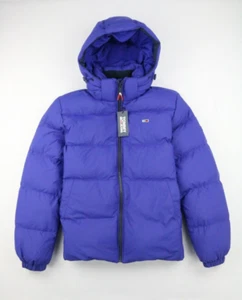 Tommy Jeans Tommy Hilfiger Mens Hooded Down Jacket Blue 2XL Embroidery Elastic - Picture 1 of 23