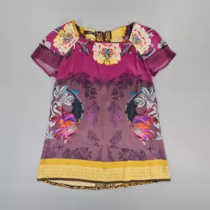ETRO Womens Blouse Purple 42 Floral Silk Short Sleeves Satin Top - Picture 1 of 8