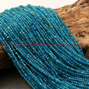 AAA Natural Blue Apatite 2mm 3mm 4mm Faceted Round Beads Small Gems 15.5" Strand