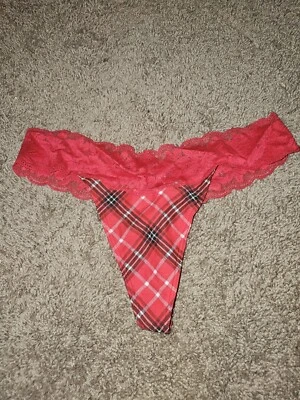 Victoria's Secret PINK Sexy Thong Lace Trim No Show Red Black Plaid NWT - Image 1 of 4