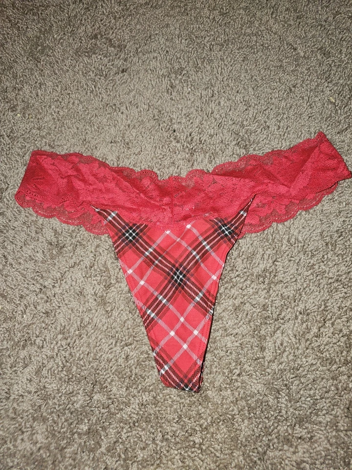 Victoria's Secret PINK Sexy Thong Lace Trim No Show Red Black Plaid NWT - Image 1 of 4