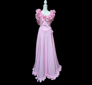 Vintage Union Made ILGWU hellrosa gerafftes Ballkleid Gr. 8 übergroße Schleife am Rücken - Bild 1 von 8