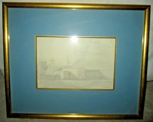 Antique Alfred Robaut framed original art, pencil drawing landscape dated 1867 - Picture 1 of 13