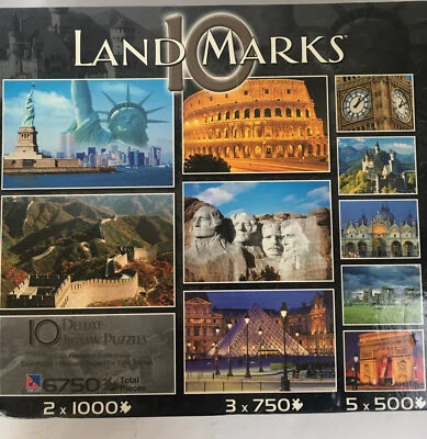 10 Land Marks Deluxe Jigsaw Puzzles 6,750 Pieces New! 500 750 1000 Pc - Image 1 of 4