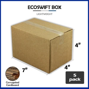 5 7x4x4 "EcoSwift" Brand Cardboard Box Packing Mailing Shipping Corrugated - Picture 1 of 6