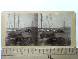 Rockland Maine Schoner Schiffe am Dock Stereoansicht antik um 1870 Y17829 - Bild 1 von 2