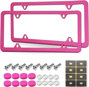 Pink License Plate Frames- Aluminum Front & Rear Car Tag Covers for Men Women - Picture 1 of 11
