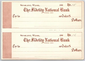 Spokane, WA The Fidelity National Bank Check Sheet 1900 - 1909 - Picture 1 of 2
