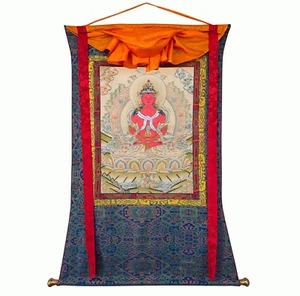 Pintura Amitayus Thangka montada en brocado de seda, Buda Aparmita - Imagen 1 de 10