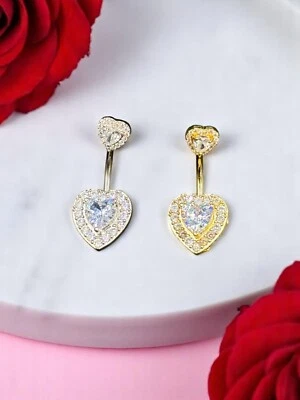 Piercing ombelico acciaio chirurgico Banana mm. 1,6 x 10 Cuore con VERI ZIRCONI - Immagine 1 di 3