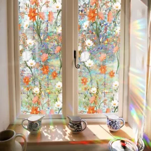 43*100cm Flower Glass Film Sticker Static Cling Window Sticker Retro Shiny Decor - Picture 1 of 10