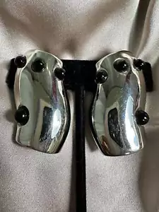 PIERRE BALMAIN Paris Silver Tone Black Dot Wavy Rectangle Clip Earrings - L 1.5" - Picture 1 of 4