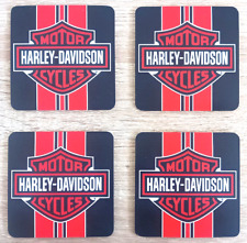 Set Of 4 Harley Davidson Hard Cork Coasters Man Cave Barware