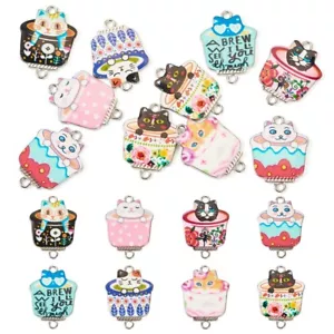Pandahall 10Pcs Alloy Enamel Connector Charms Cute Cup Cat Links Craft 26x19x2mm - Picture 1 of 8