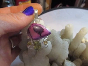 BEAUTIFUL NEW DENDRITIC OPAL+CITRINE+MYSTICAL TOPAZ SILVER PENDANT 2" JEWELRY - Picture 1 of 5