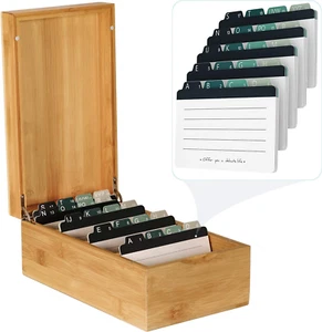 Index Card Holder, 3 X 5 Inch Index Card Organizer for Desk with 4 Dividers, Bam - Picture 1 of 8