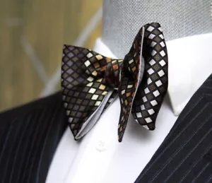 Men's Self-tied Bow Tie 100%Silk Big Butterfly Black Ornament Reversible S662 - Picture 1 of 15