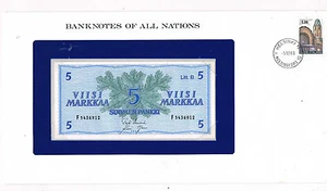 FRANKLINS BANKNOTES OF ALL NATIONS FINLAND 5 P106Aa 1963 UNC 1/61 SIG VAR - Picture 1 of 1