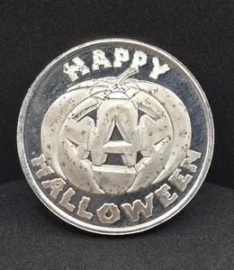 Happy Halloween Pumpkin Jack O Lantern 1 Troy Oz Ounce 999 Silver Round - Picture 1 of 3