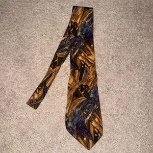 Cravatta formale uomo J Garcia blu e oro vintage 100% seta - Foto 1 di 2