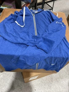 New Era Sweatshirt mens Medium blue Branded Zip hoodie Stretch logo - Picture 1 of 6