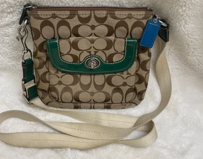 Small Coach Signature Jacquard Park Swing Back Crossbody Brown/Green F49148 - Image 1 of 4