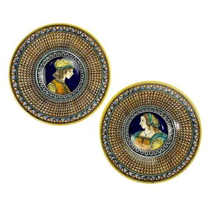Set Of 2 Handmade Painted Italian Sberna Deruta Pottery Renaissance Lovers 8” - Picture 1 of 23