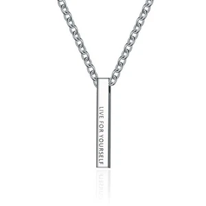 Collar colgante de barra vertical de plata para hombre y mujer cadena de bordillo de acero inoxidable - Imagen 1 de 7