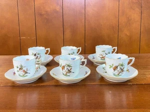 Herend Rothschild Vogel Kaffee/Espressotassen und Untertassen 7er Set, 709/RO, schön! - Bild 1 von 10