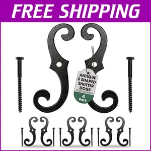 Elegant Black Shutter Dogs 6.5in S Shape - Durable Cast Aluminum Hardware Set - Picture 1 of 8